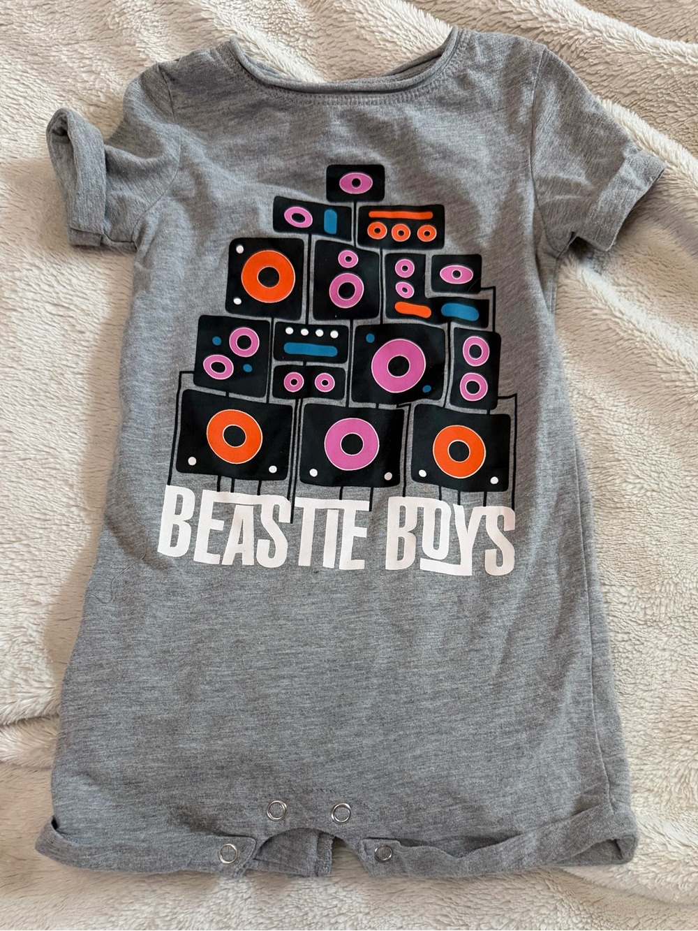 Beastie Boys Graphic Baby Romper – Gray with Pink & Orange Speakers